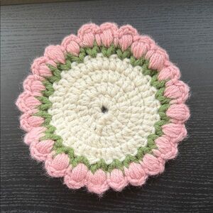 Handcrafted Pink and Green Crochet Doily